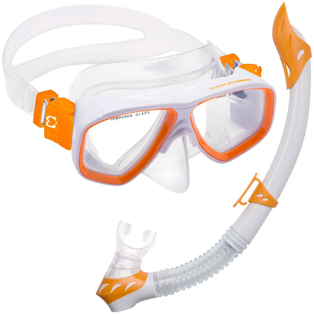 Used Cressi Junior Rocks Mask Fin Snorkel SET-White / Orange-SMMD