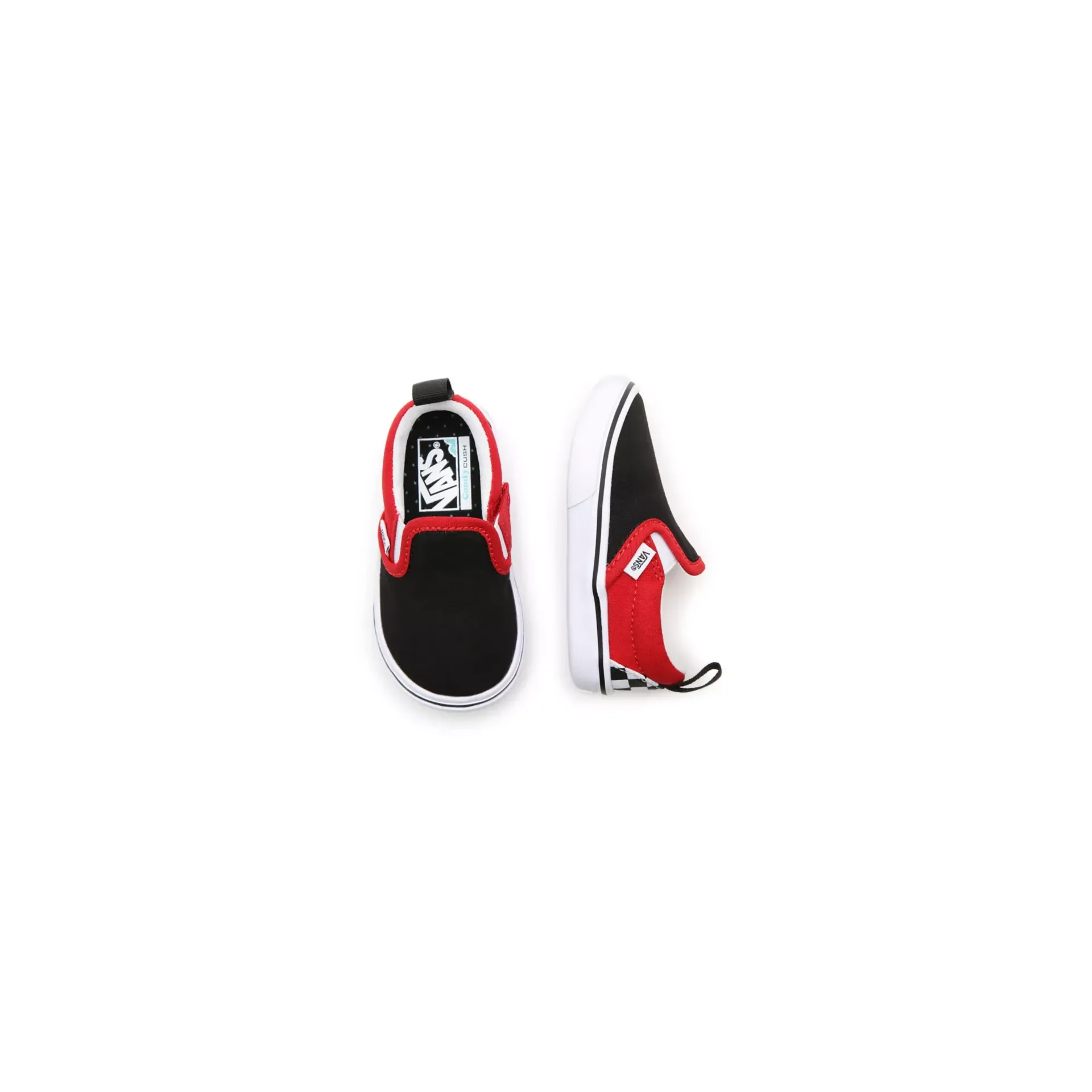 Vans Kid's Checkerboard Comfycush Slip On V Shoes - Black / Red