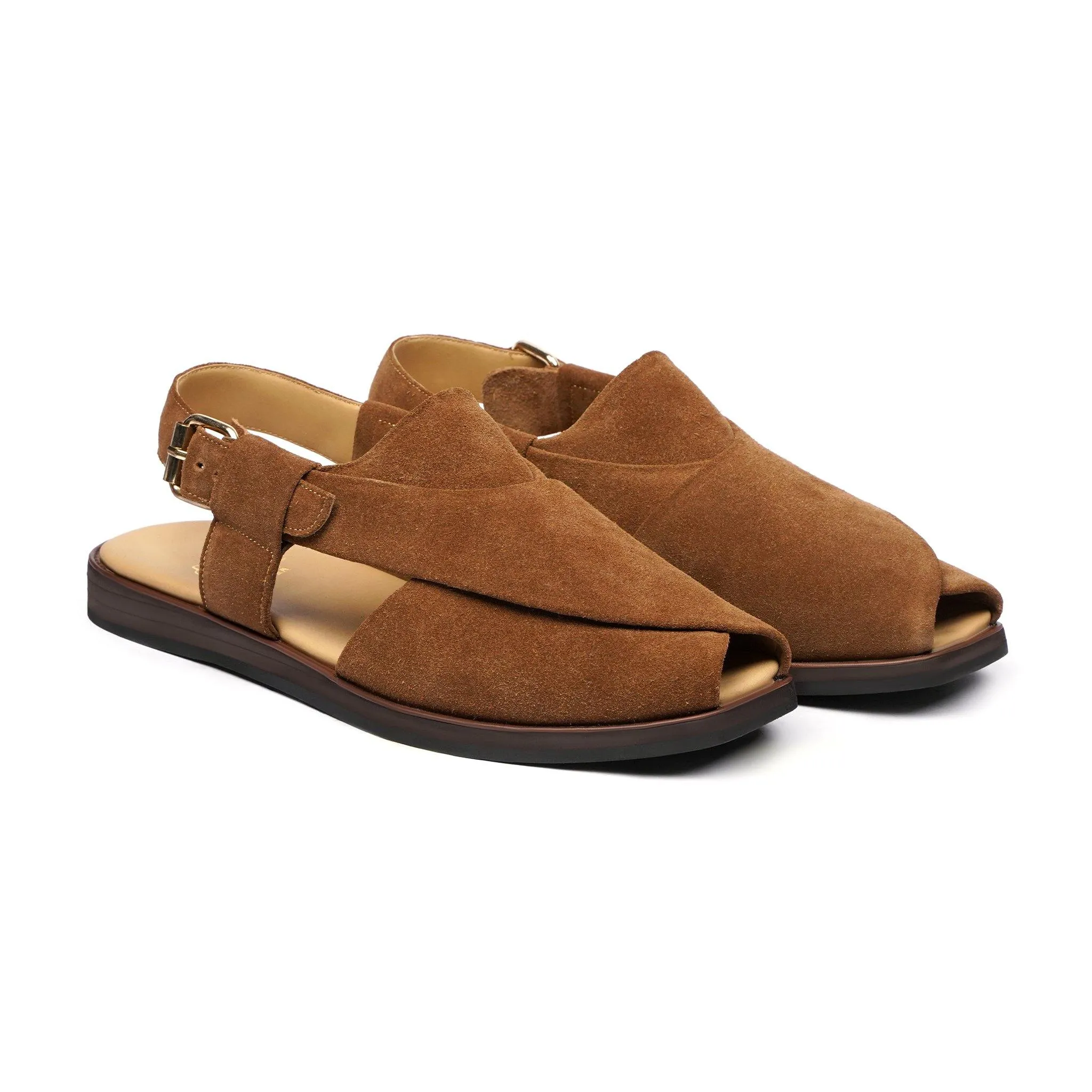 Wakana - Men's Camel Kid Suede Sandal