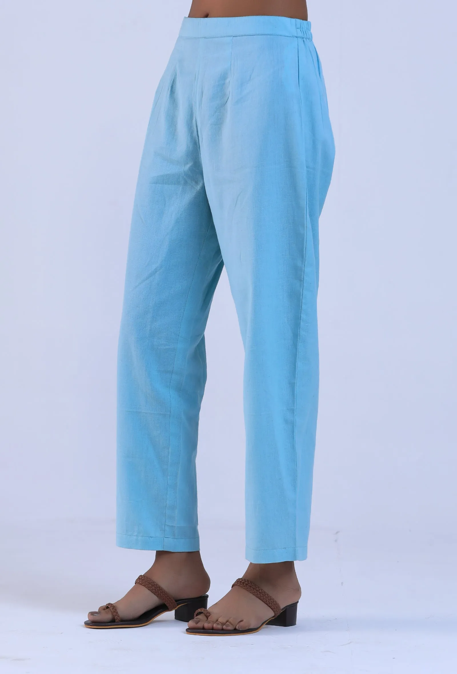 Women Blue Cotton Pant