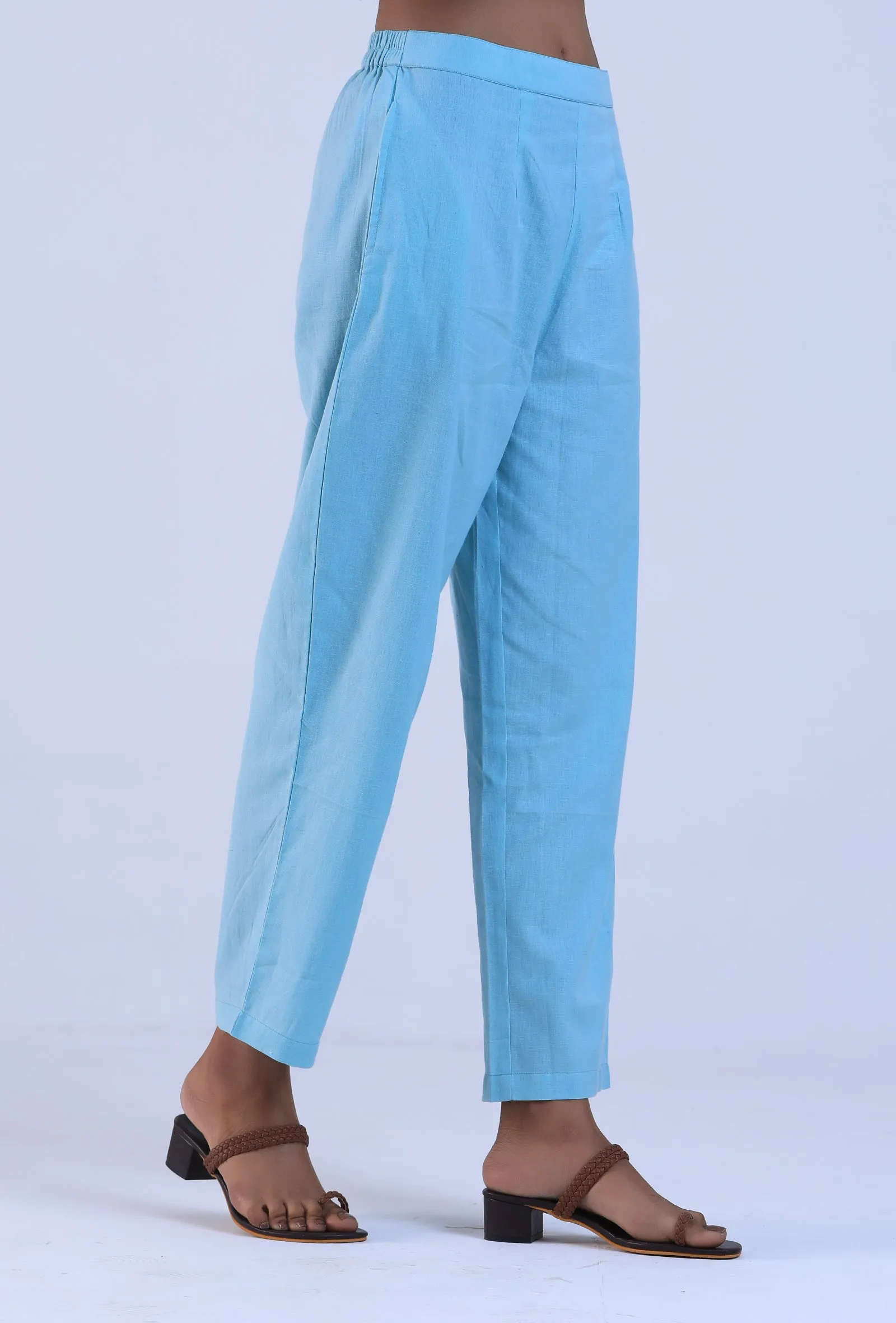 Women Blue Cotton Pant