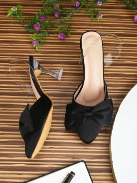 Women Kitten Heeled Sandals with Bow Applique