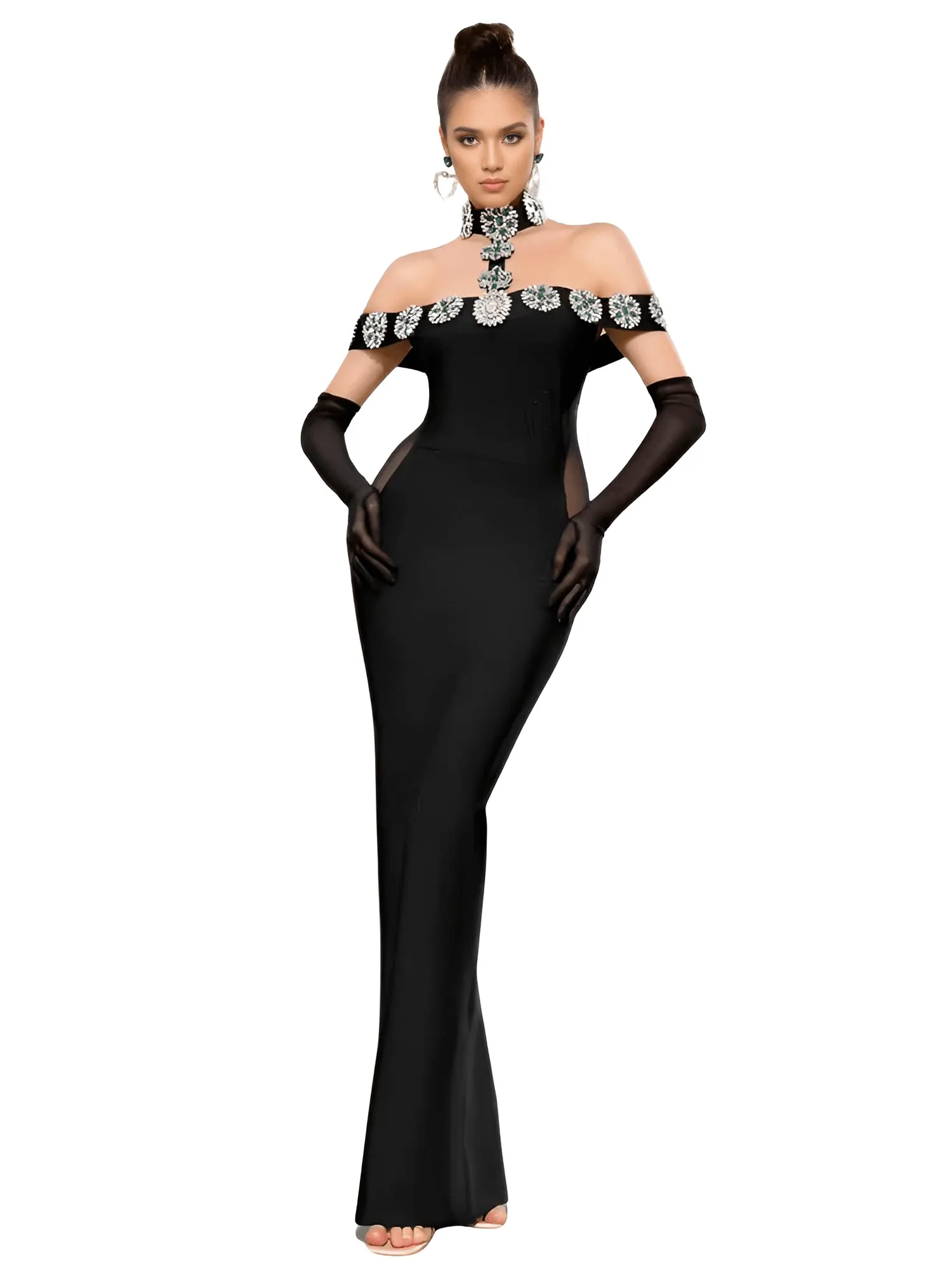 Women's Celebrity Sexy Diamonds Dress Crystal Black Maxi Long Bodycon Elegant Evening Club Party Dress