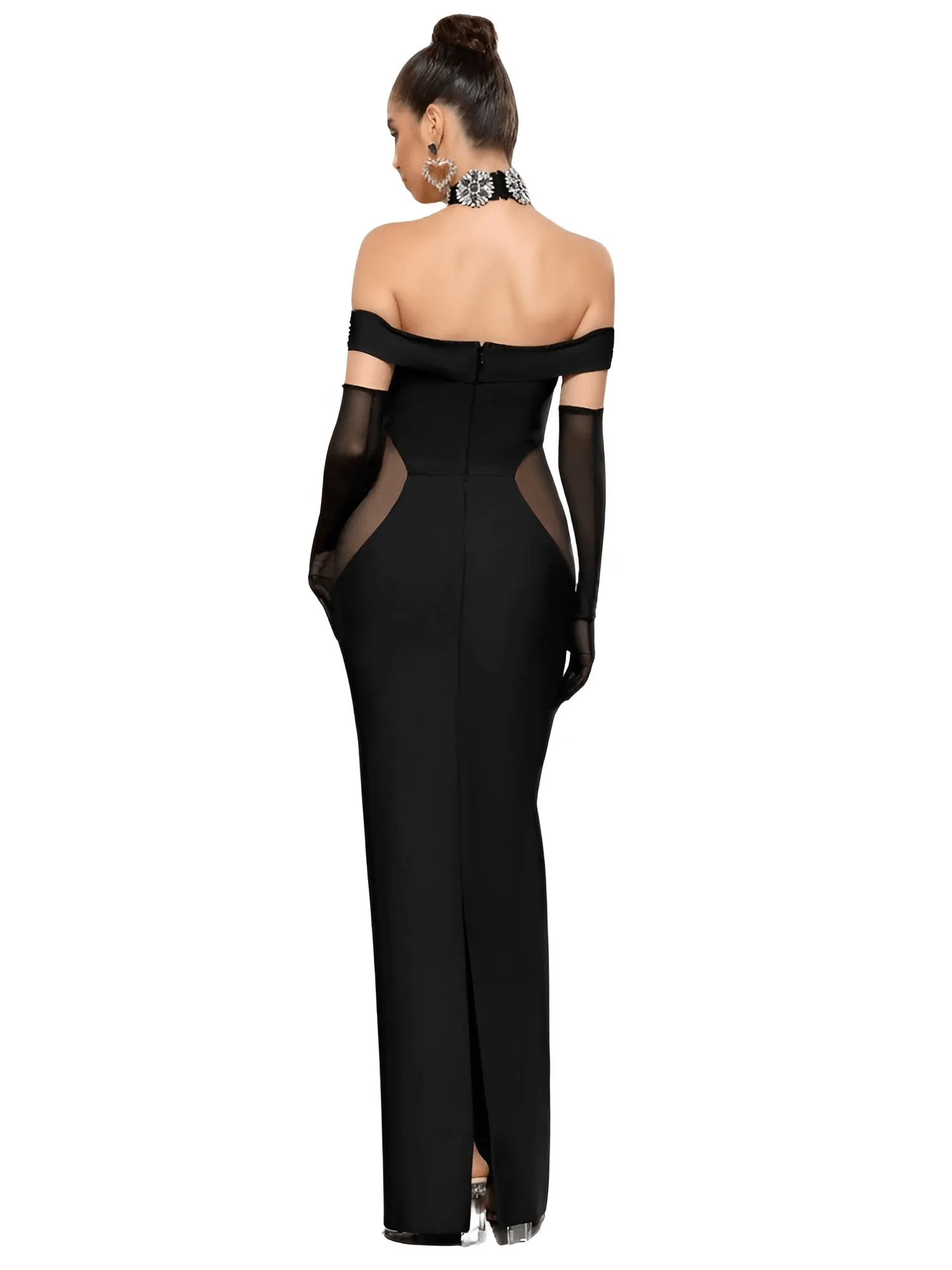 Women's Celebrity Sexy Diamonds Dress Crystal Black Maxi Long Bodycon Elegant Evening Club Party Dress