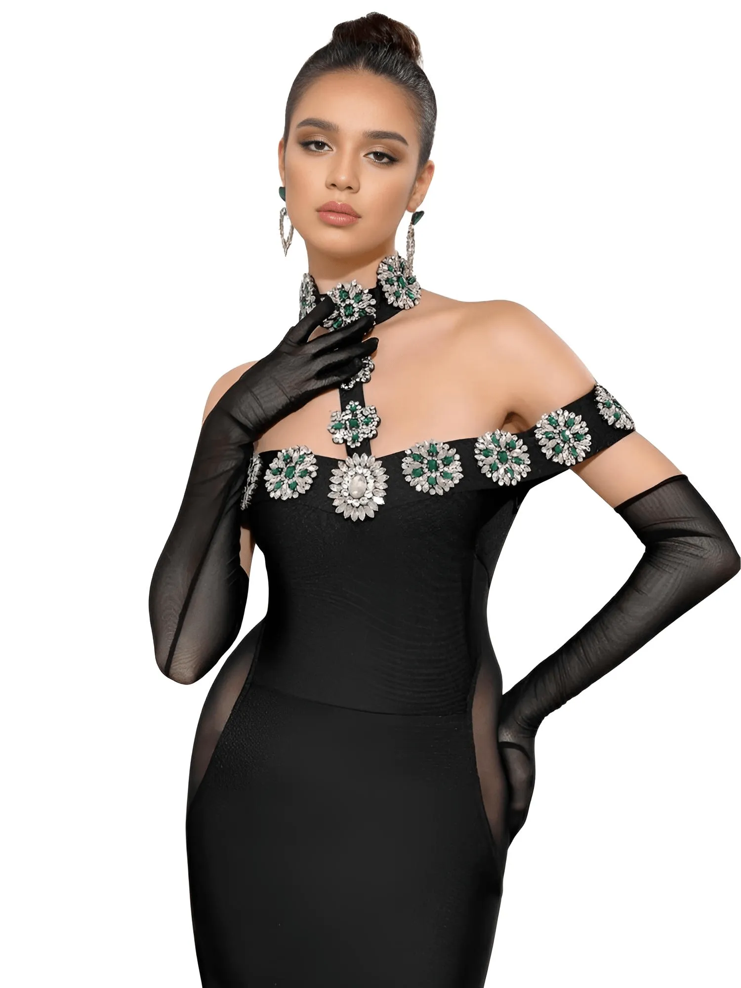 Women's Celebrity Sexy Diamonds Dress Crystal Black Maxi Long Bodycon Elegant Evening Club Party Dress