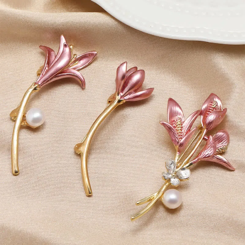 Women's Enamel Pink Tulip Flower Brooch