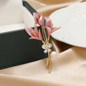 Women's Enamel Pink Tulip Flower Brooch