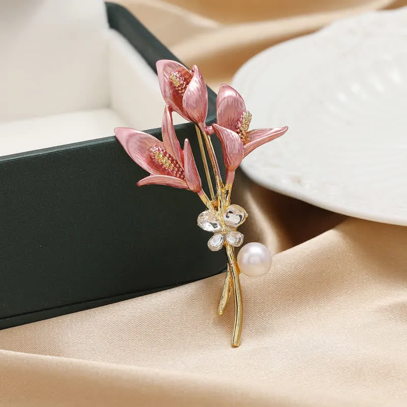 Women's Enamel Pink Tulip Flower Brooch