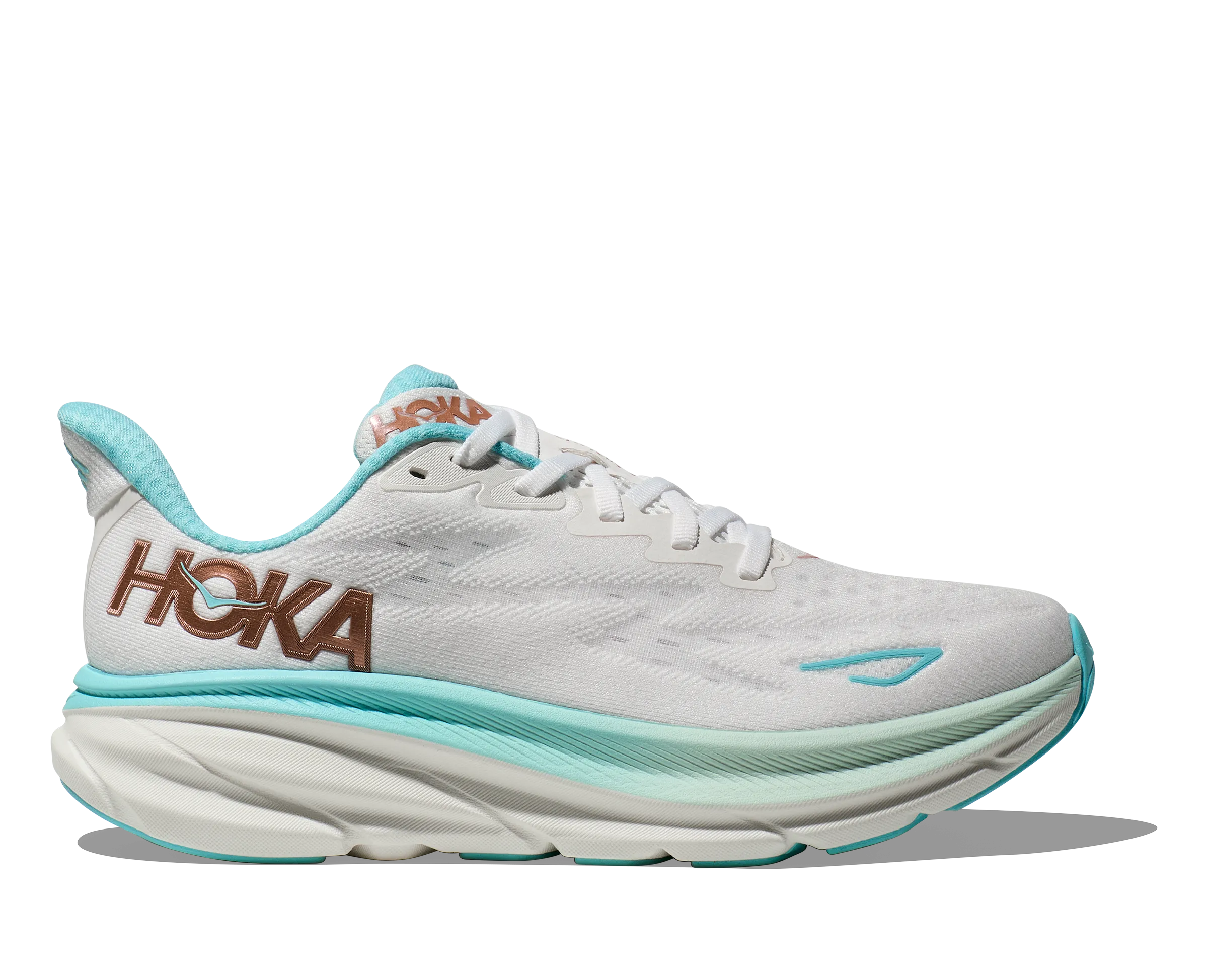 Women's HOKA Clifton 9 Running Shoe in Frost / Rose Gold